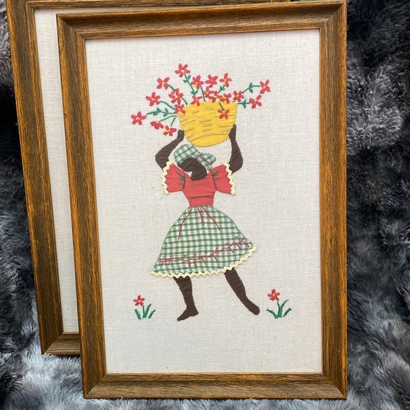 Set of 2 Vintage 70s Crewel Embroidered
Folk Art Framed - Picture 2 of 16